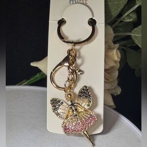 MINT  Crystal Ballerina Keychain Charm - Pink & Gold Accent